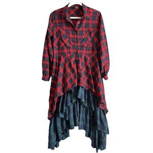 Tov Los Angeles Women’s Cascading Red Green Plaid Shirt Dress Lagenlook Size 38
